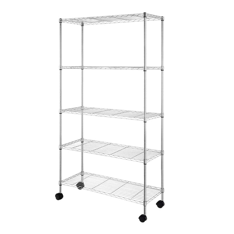 5-Tier Chrome Storage Cart with Smooth Wheels and Mesh Shelves for Home Office and Shop Storage