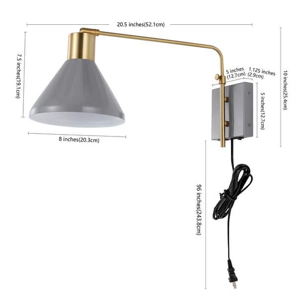 dimension image slide 3 of 5, Justina Swing Arm 1-Light Modern Midcentury Iron USB Charging Port LED Sconce, by JONATHAN Y