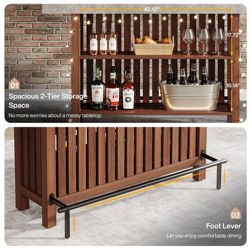 63" Home Bar Unit, Modern 2-Tier Bar Table with Footrest