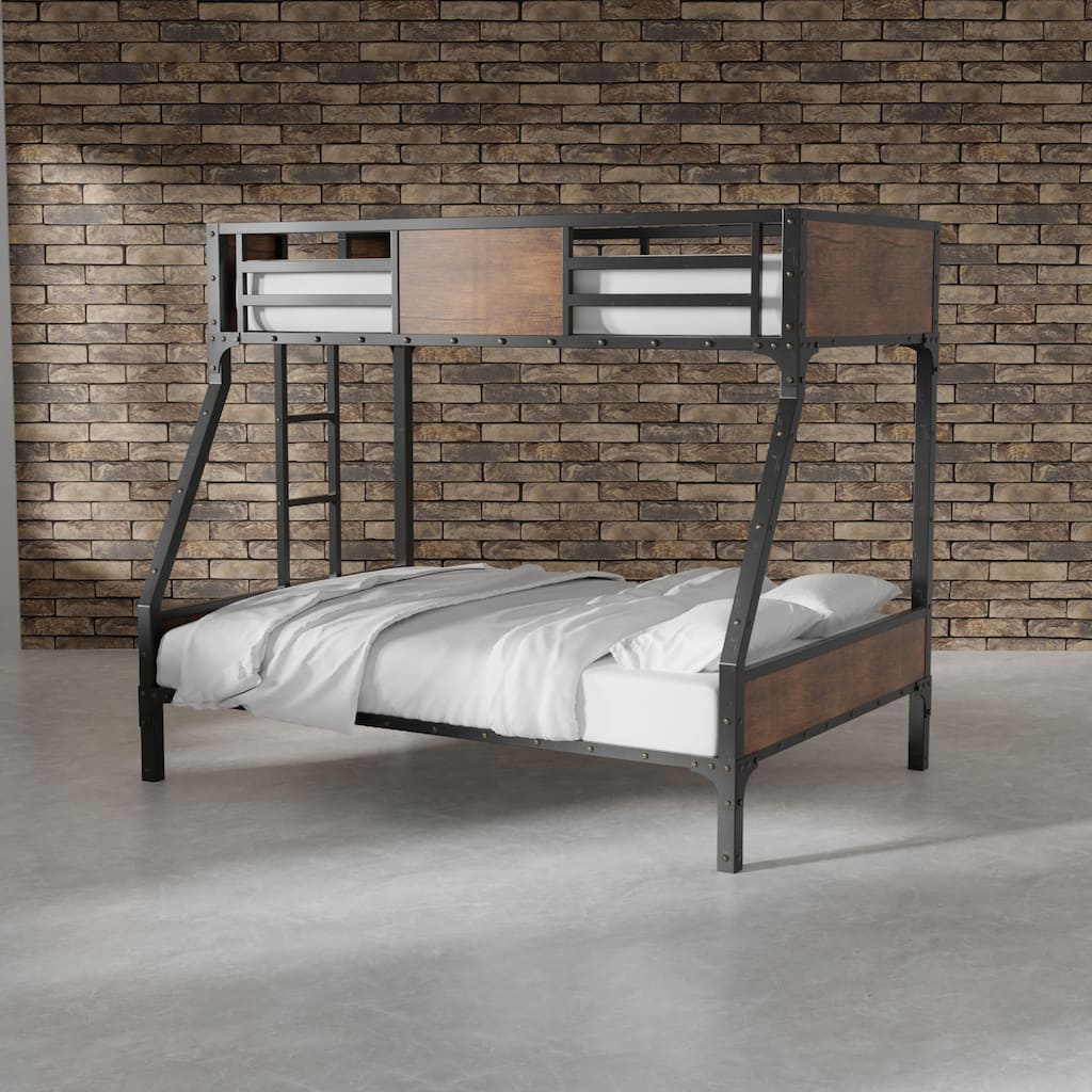 Furniture of America Jown Modern Two-Tone Metal Bunk Bed with Attached Side Ladder