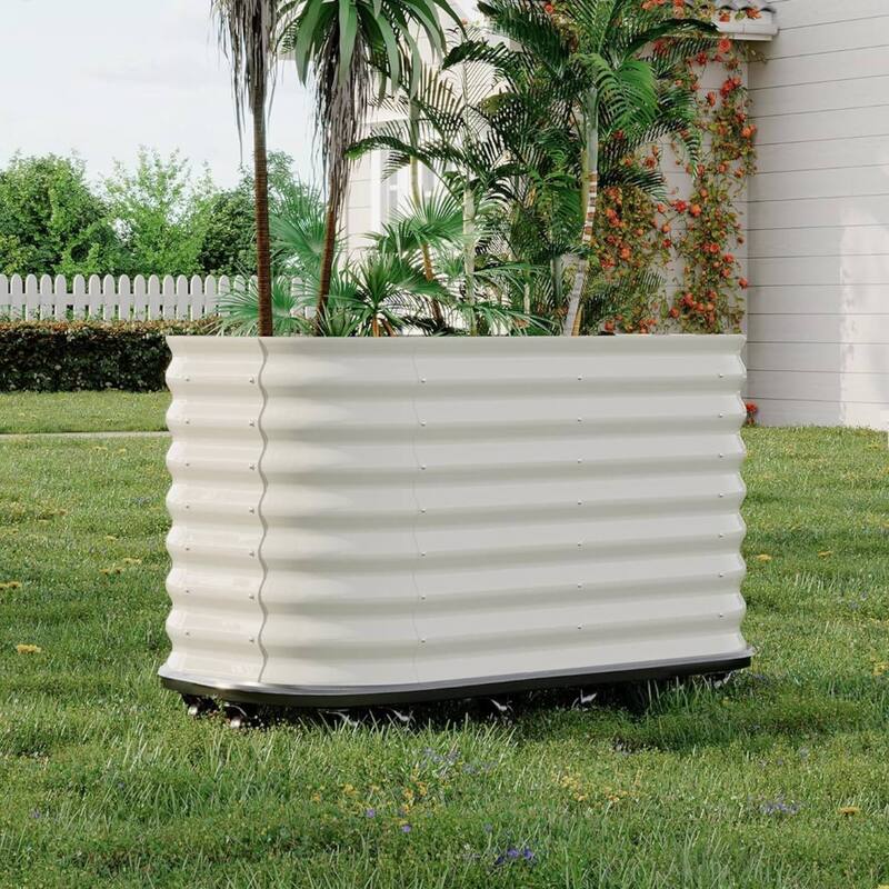 59" Self-Watering Rolling Metal Garden Bed - 1 PC - Beige