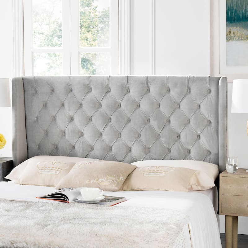 SAFAVIEH Shandra Taupe Linen Upholstered Tufted Wingback Headboard (Full)