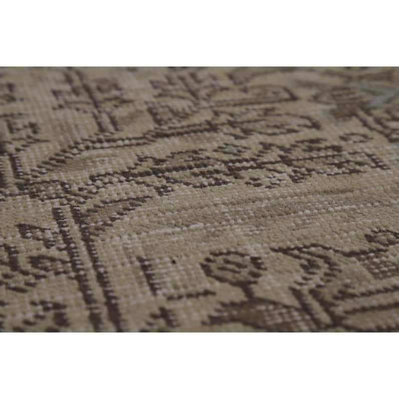 Geometric Tabriz Persian Vintage Rug Hand-Knotted Beige Wool Carpet - 9'1" x 12'4"