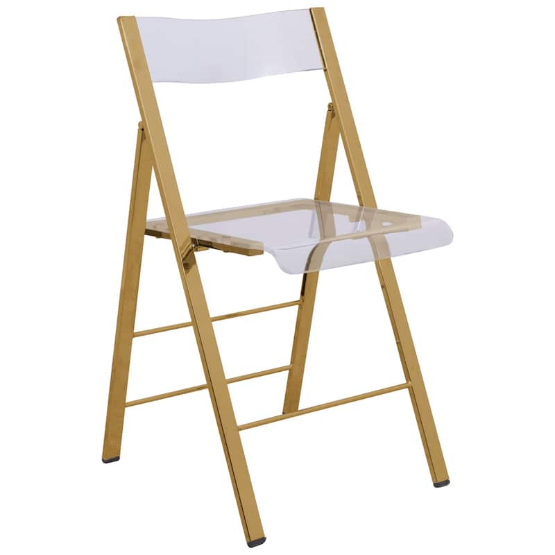 LeisureMod Menno Modern Acrylic Folding Chair - Red - 4 x 30 x 16.5 - Gold