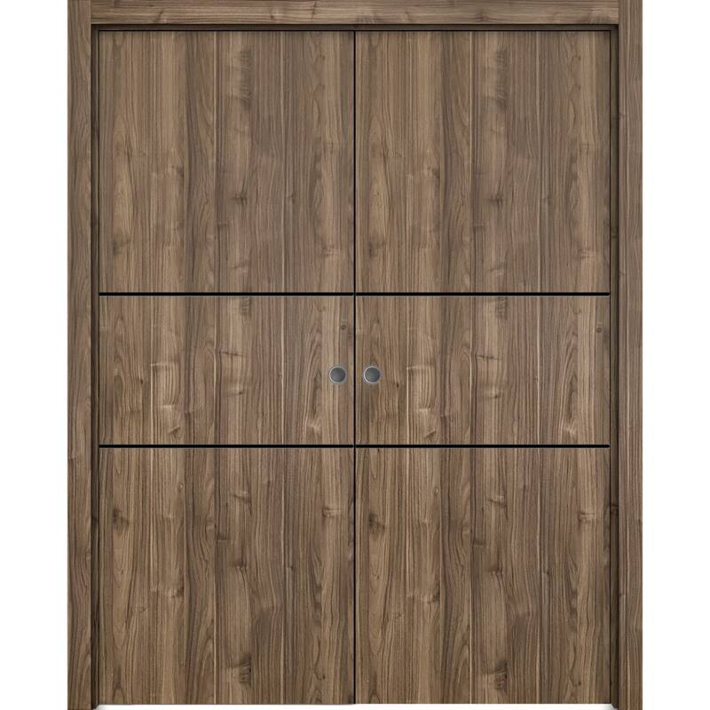 French Double Pocket Doors 36 x 80 Planum 0014 Walnut with Kit Trims Rail - 56" x 84" ( 2* 28x84)