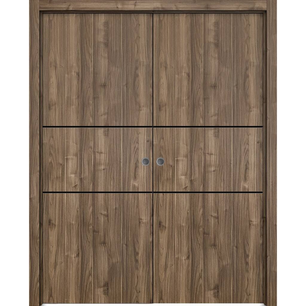 French Double Pocket Doors 36 x 80 Planum 0014 Walnut with Kit Trims Rail