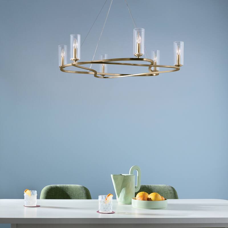 Harpin 37.75 Inch 6 Light Chandelier with Clear Glass in Champagne Bronze