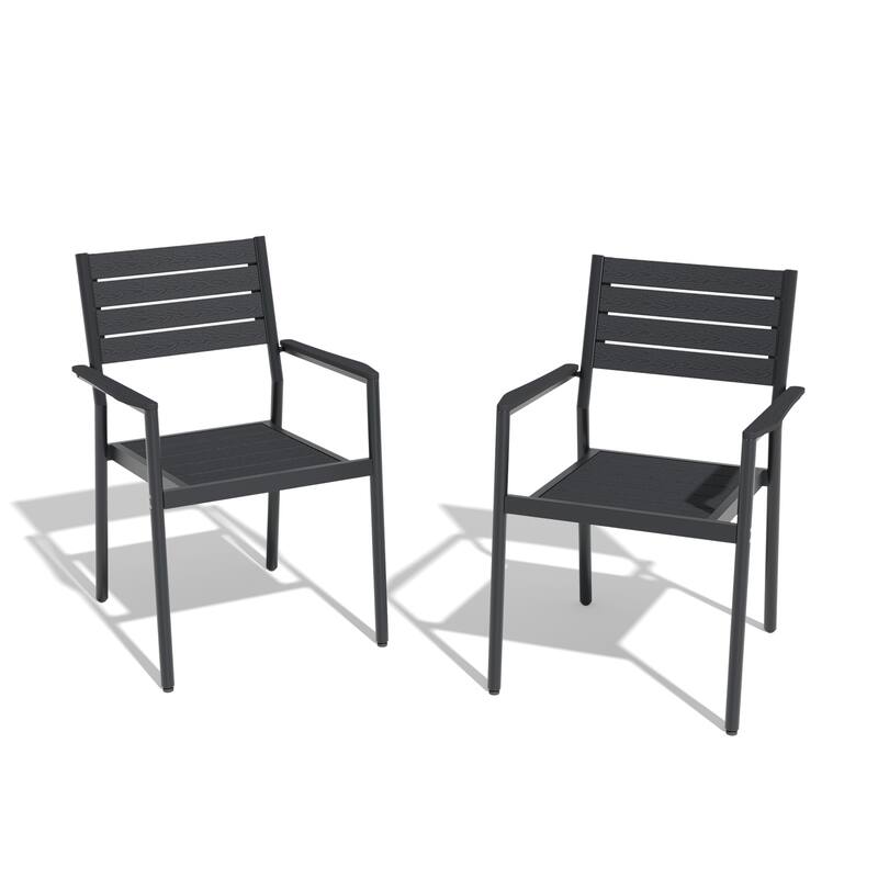 VredHom Outdoor Patio Aluminum Stackable Dining Chairs with Armrest - Black-2PC