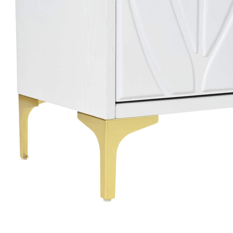 Modern Carved Sideboard Buffet Cabinet with Handleless Push-Open Design, for Living Room, Bedroom and Dining Room, White