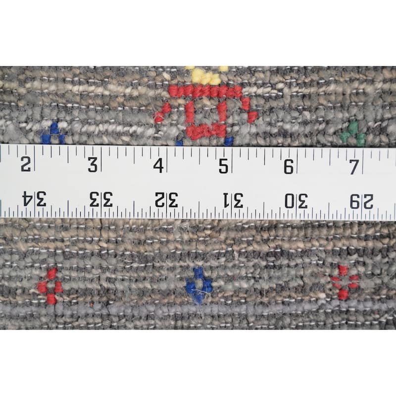 Hand Knotted Oriental Viscose Silk Carpet Tribal Animal Pictorial Greys & Charcoal Gabbeh Runner Rug - 8' 9'' X 2' 7''