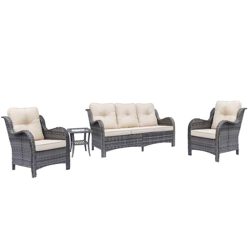 4 Piece Outdoor High Back Wicker Patio Conversation Furniture Sets