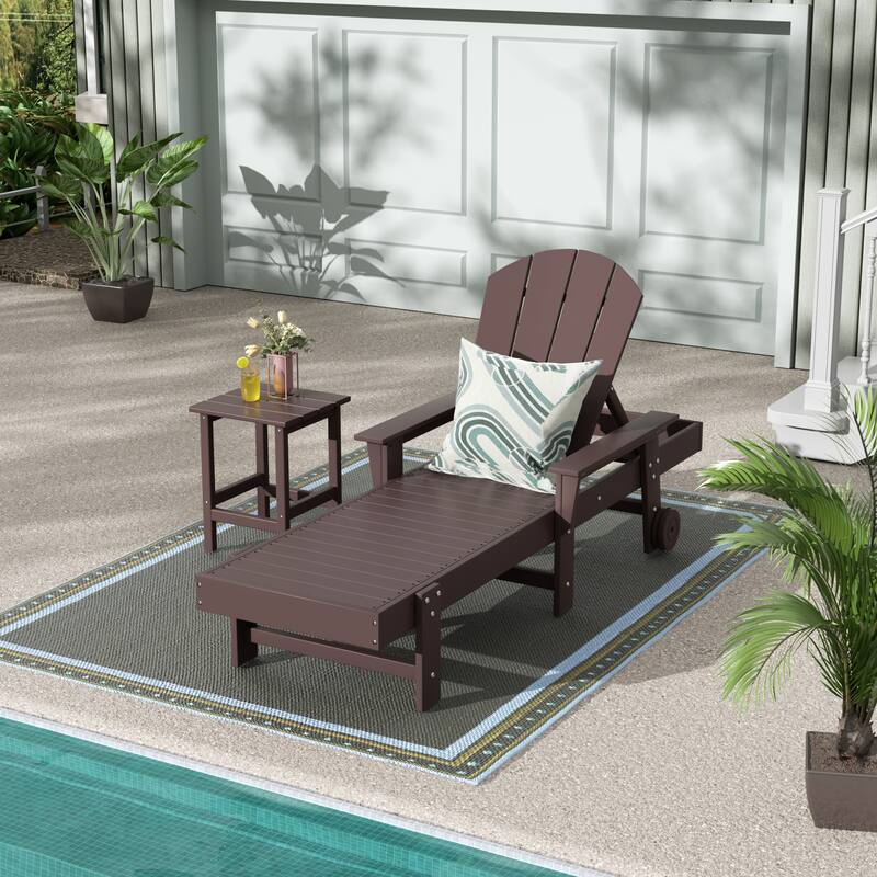 Polytrends Laguna Hdpe All Weather Outdoor Patio Pool Reclining Chaise Lounge With Side Table (2-Piece Set)