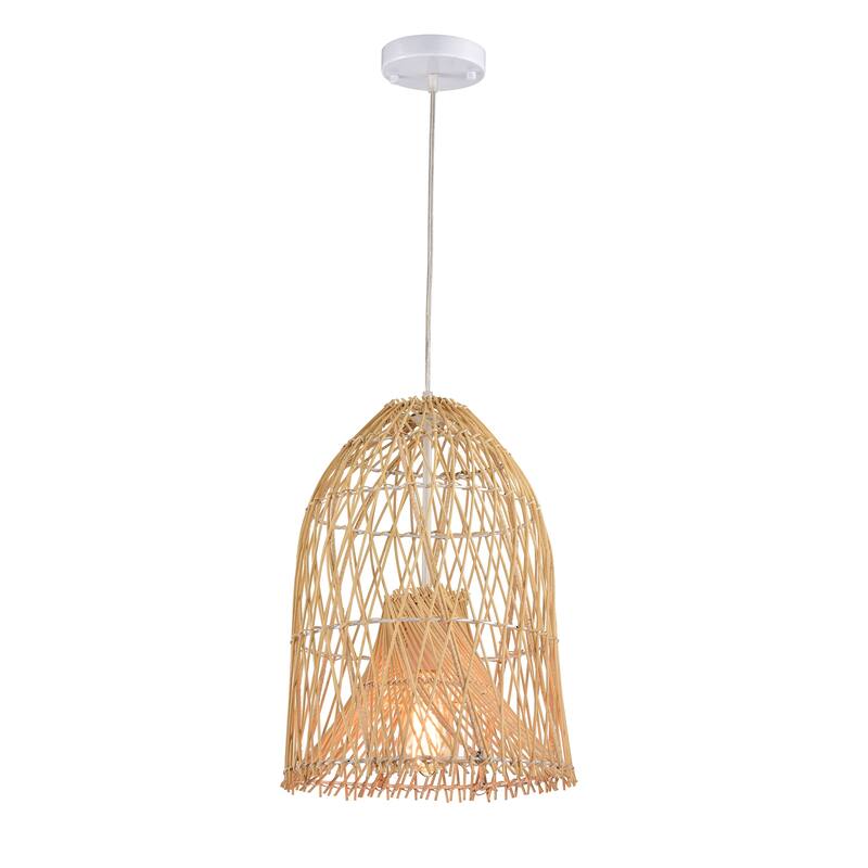 Ethan Cream 1-Light Rattan Cage Basket Pendant Light