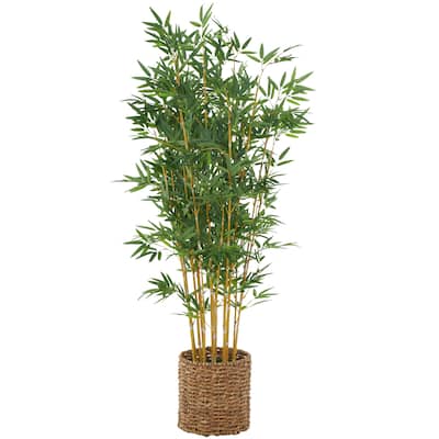 Faux Foliage Artificial Tree with Realistic Leaves and Brown Seagrass Pot - Green - Roche River Decor - 27"W x 27"L x 59"H