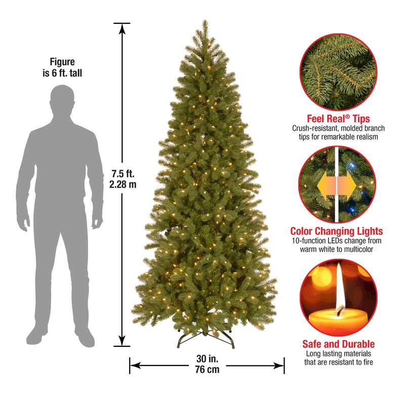 National Tree Company 7 ft. Downswept Douglas® Pencil Slim Fir Tree with Dual Color® LED Lights