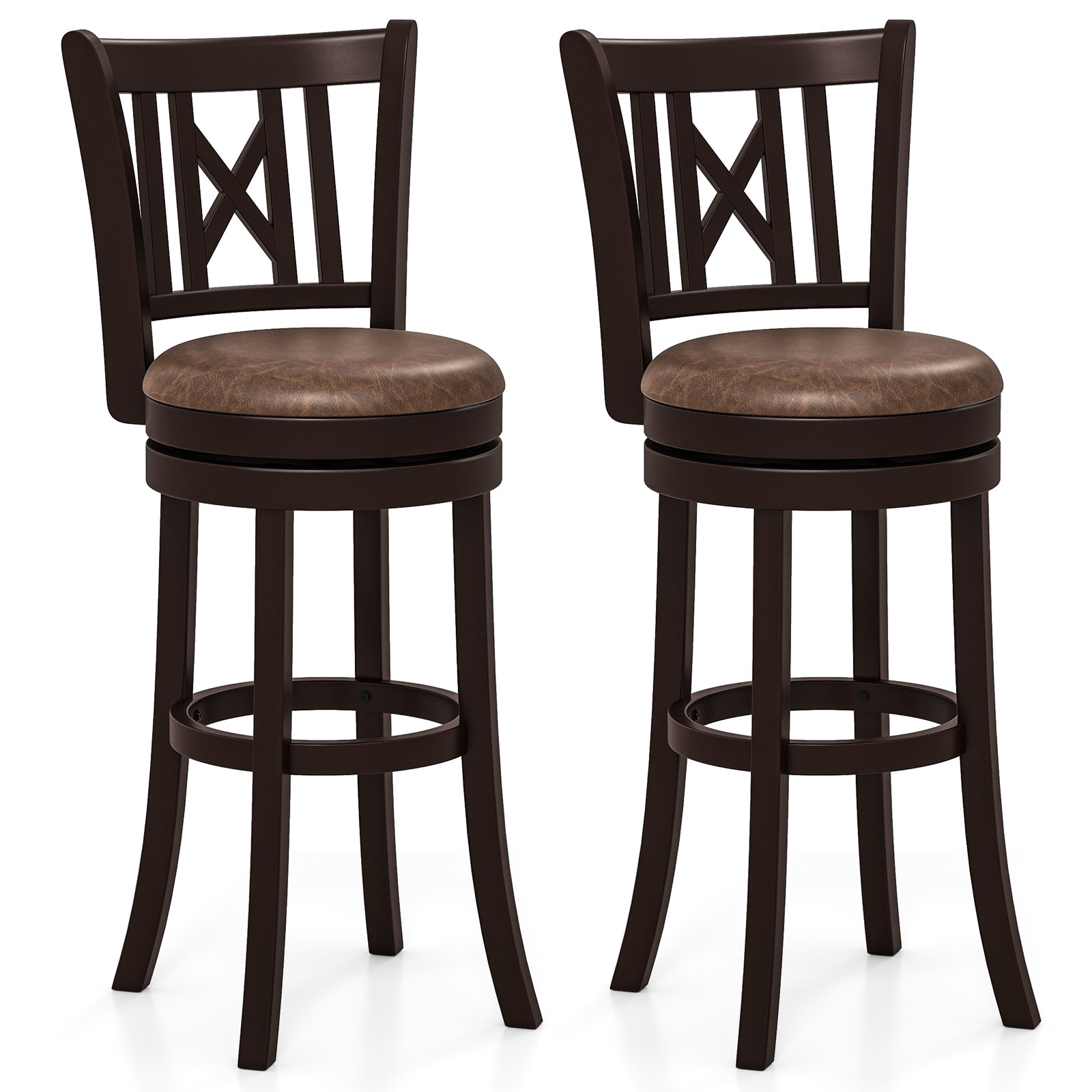 Gymax Set of 2 Bar Stools 30'' Swivel Bar Chairs w/ Footrest Hollowed