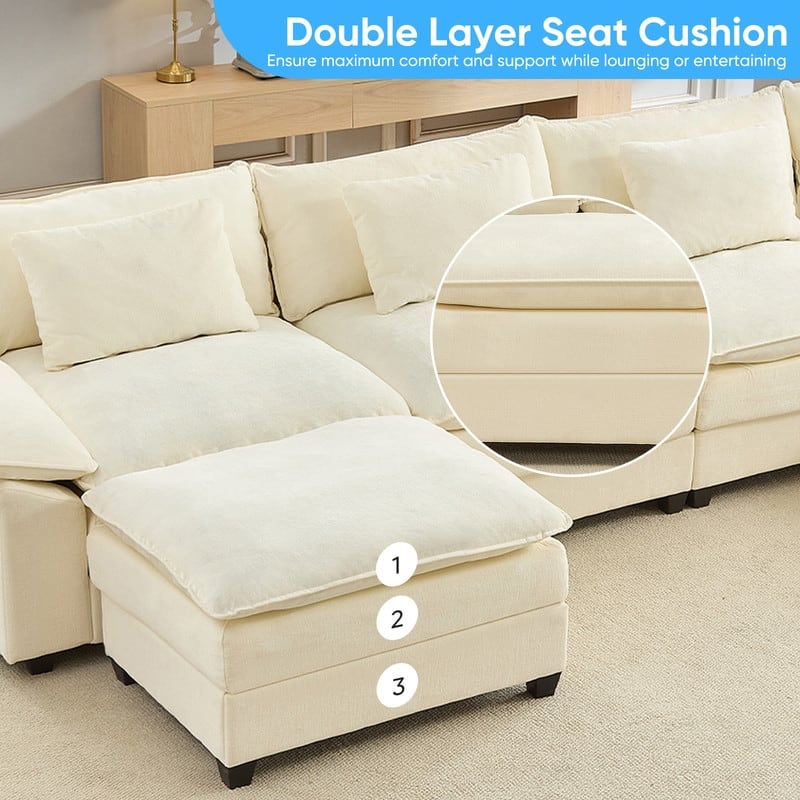 Modern 118'' U-Shaped Modular Sectional Sofa with 2 Ottomans, 5-Seat Cloud Couch, Modern Chenille Sofa Sleeper Deep Seat Couches