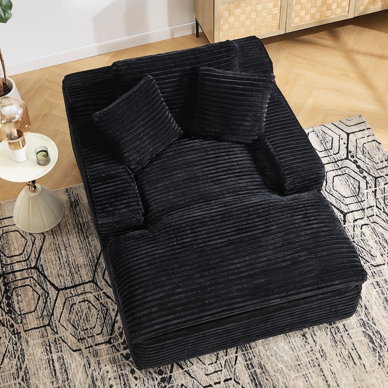 67" Upholstered Chaise Lounge Chair Sleeper Sofa Bed with Pillows, No Assembly Required - Black