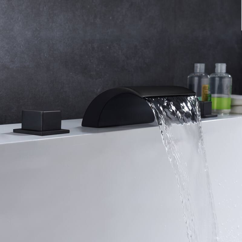 Deck Mounted Matte Black Roman Tub Faucet,Extra High Flow Waterfall