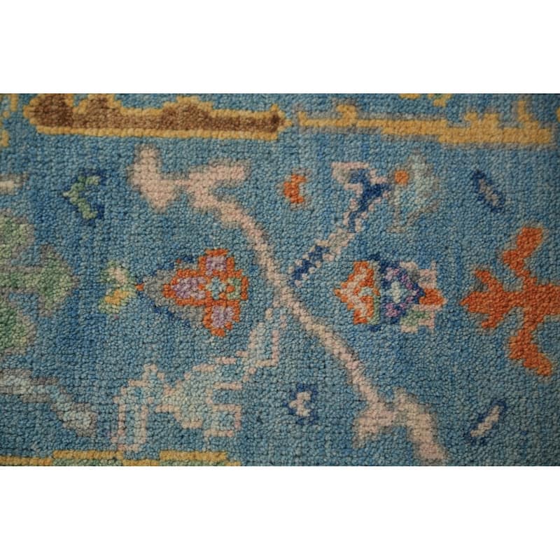 Light Blue & Ivory Oushak Indian Foyer Rug Hand-Knotted Wool Carpet - 2'6"x 6'1"