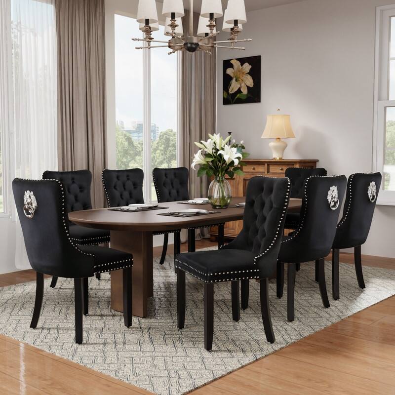 High-end Tufted Velvet Upholstered Nailhead Dining Chair Set of 4