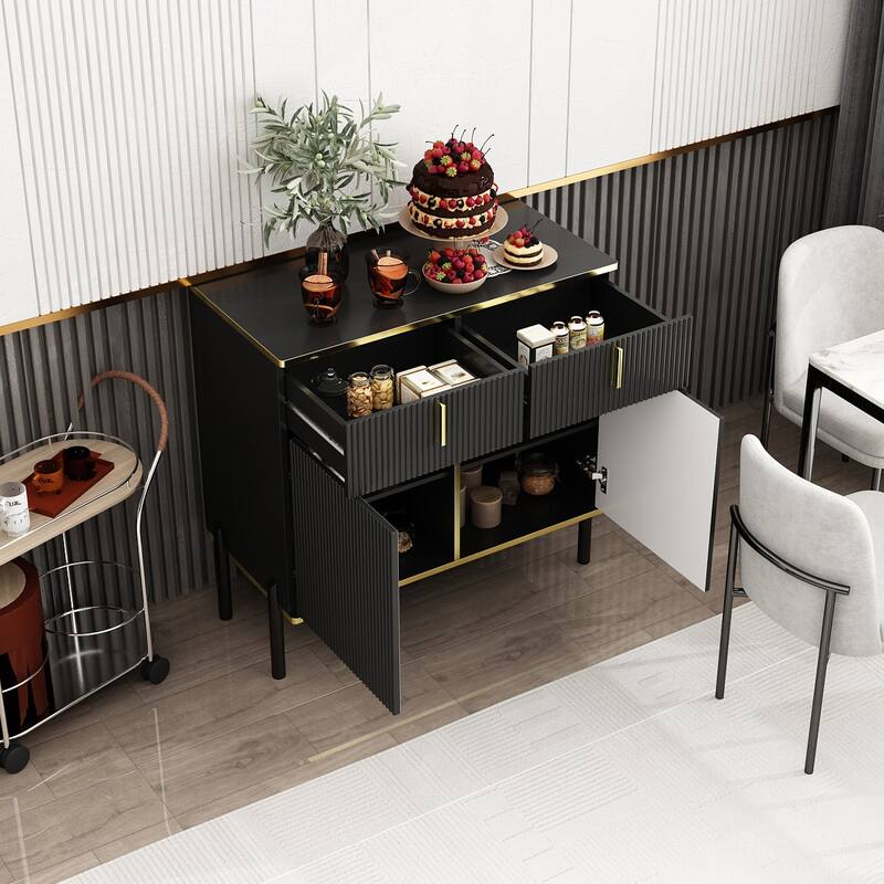Timechee 4 Doors Kitchen Sideboard 2 Top Drawers Accent Storage Cabinet