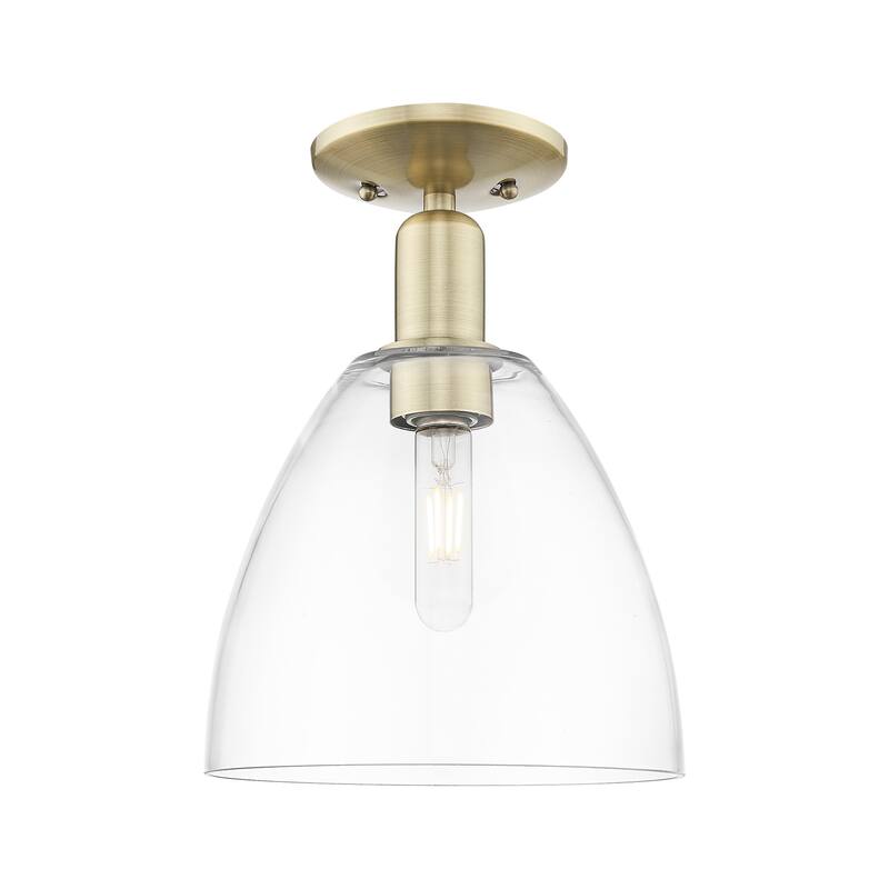 Innovations Lighting 716-1C-13-9 Bristol Semi-Flush Bristol 9" Wide - Antique Brass / Clear