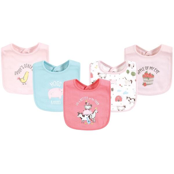 slide 1 of 1, Hudson Baby Infant Girls Cotton Bibs, Pink Farm Animals, One Size - Pink Farm Animals - One Size One Size - Pink Farm Animals