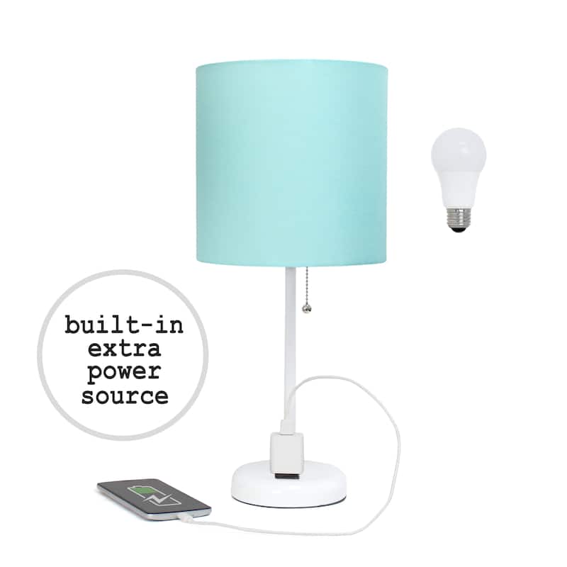 Simple Designs 9.5" Desk Lamp with Charging Outlet and LED Bulb Included - 19.50 - White/Aqua Shade
