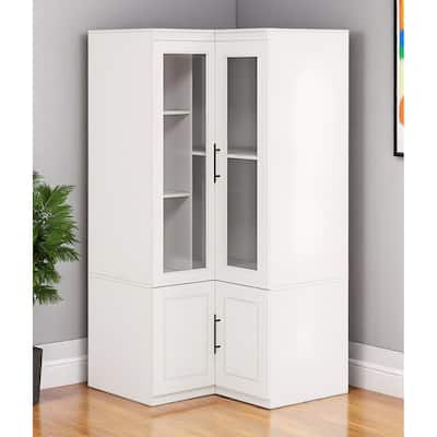 HomeRoots 71" White Wood Four Door Corner Combo Dresser