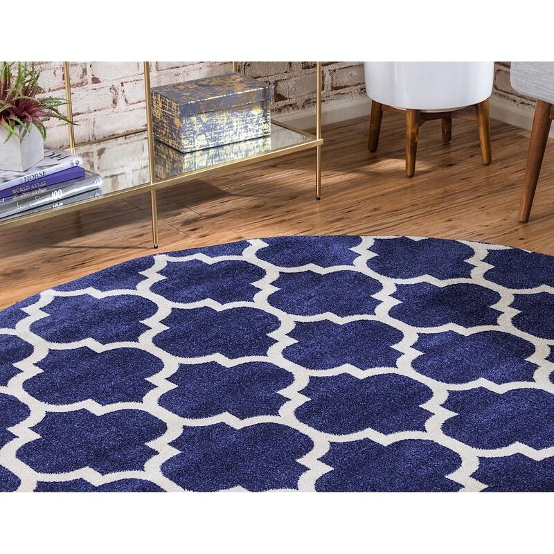 Contemporary Akiva Collection Area Rug - 6' Round - Dark Blue