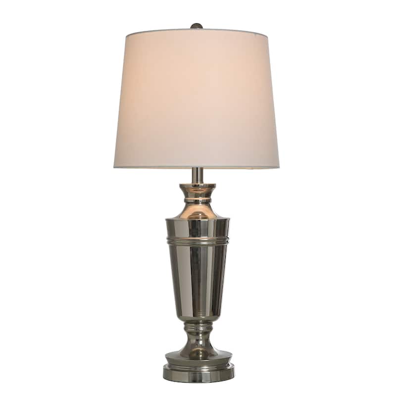 Steel Table Lamp With Urn Base Shape - Polished Nickel Shade - Off-White Shade