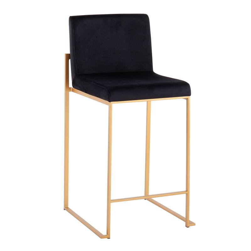 Silver Orchid Forrest High Back Counter Stool - Set of 2 - Black Velvet & Gold