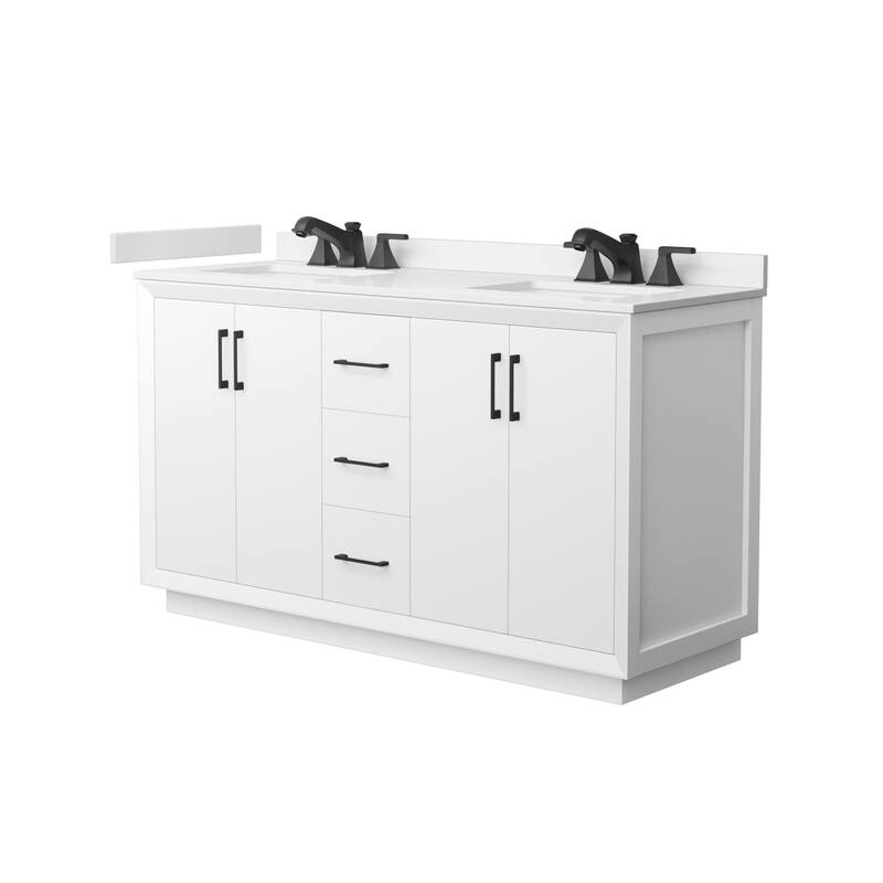 Wyndham Collection WCF4141-60D-VCA-US3MXX Strada 60" Free Standing - White / White Cultured Marble Top / Matte Black