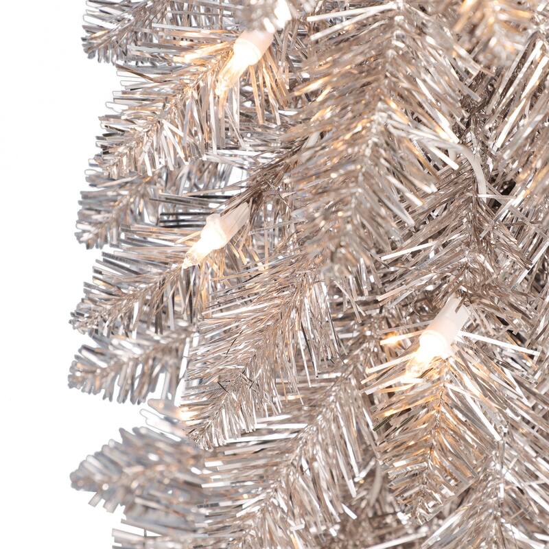Puleo International 4 ft. Pre-Lit Rose Gold Artificial Alpine Pencil Tree