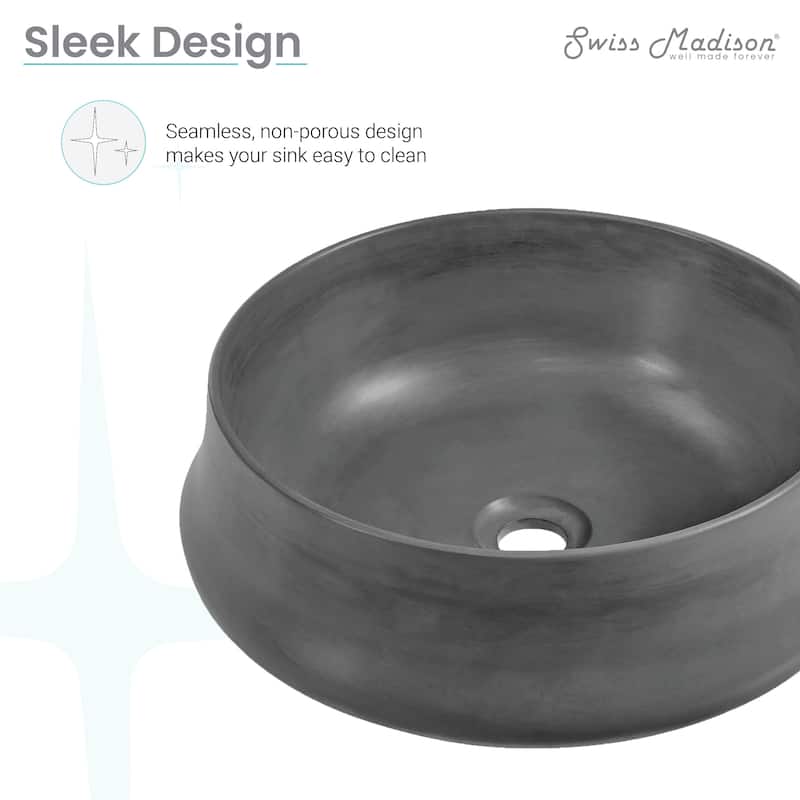 Lisse 17.5” Round Concrete Vessel Bathroom Sink in Dark Grey