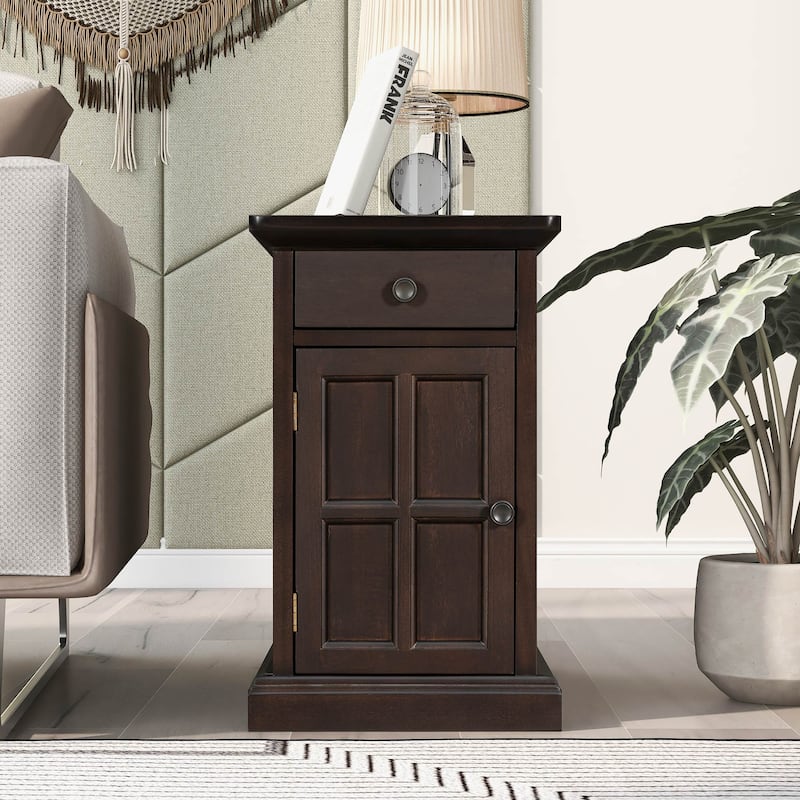 Classic Vintage Livingroom End Table with USB Ports and One Multifunctional Drawer - 14'' D x 24.3" W x 23" H
