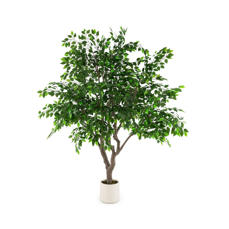 8.2 FT Artificial Ficus Tree with Wide Cement Base and Realistic PEVA Leaves for Home Decor - 8.2 FT