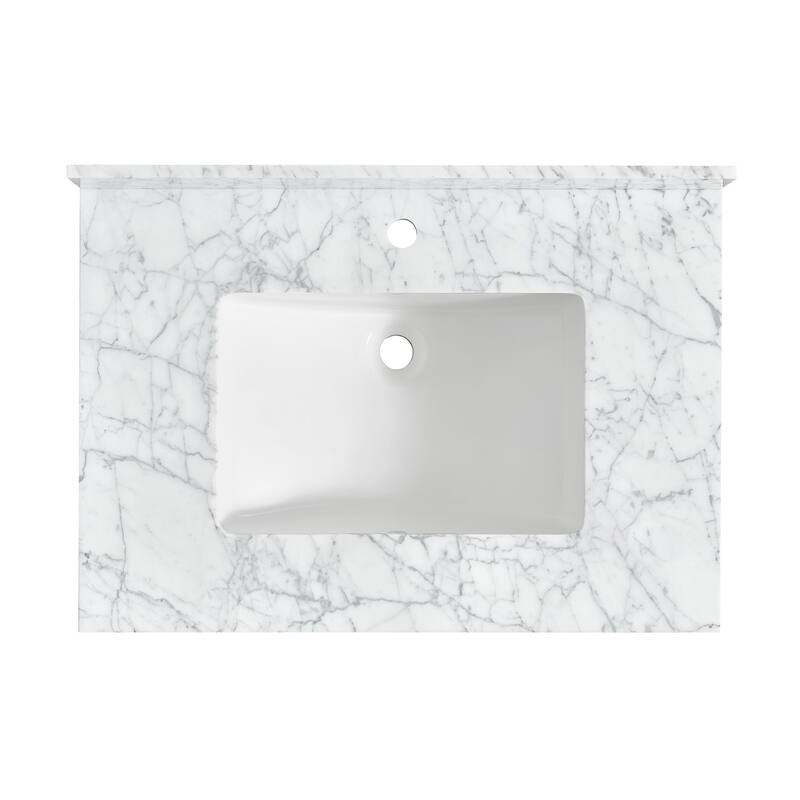 Zevio Natural Marble Vanity Top in Carrara White with Ceramic Sink