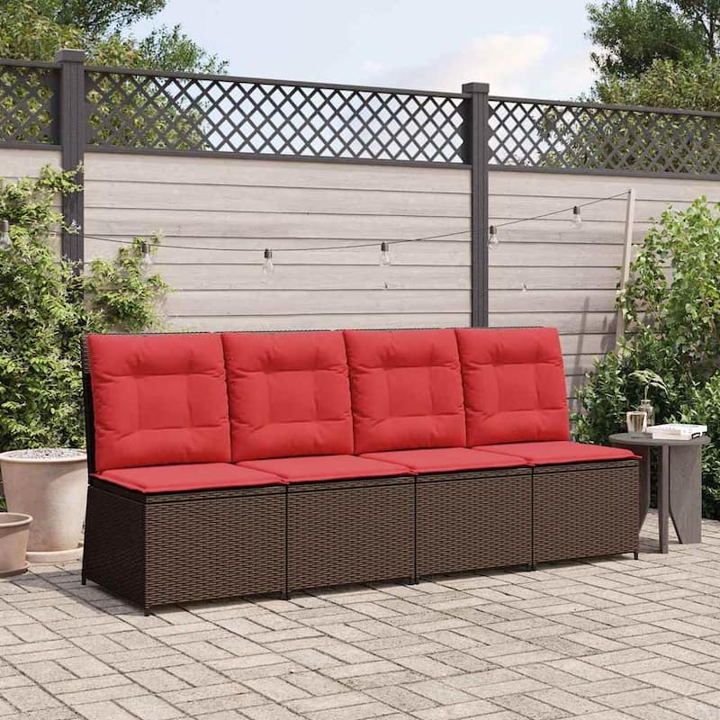 vidaXL Garden Sofa with Cushion Poly rattan - 54 x 67 x 95 cm - Brown and red