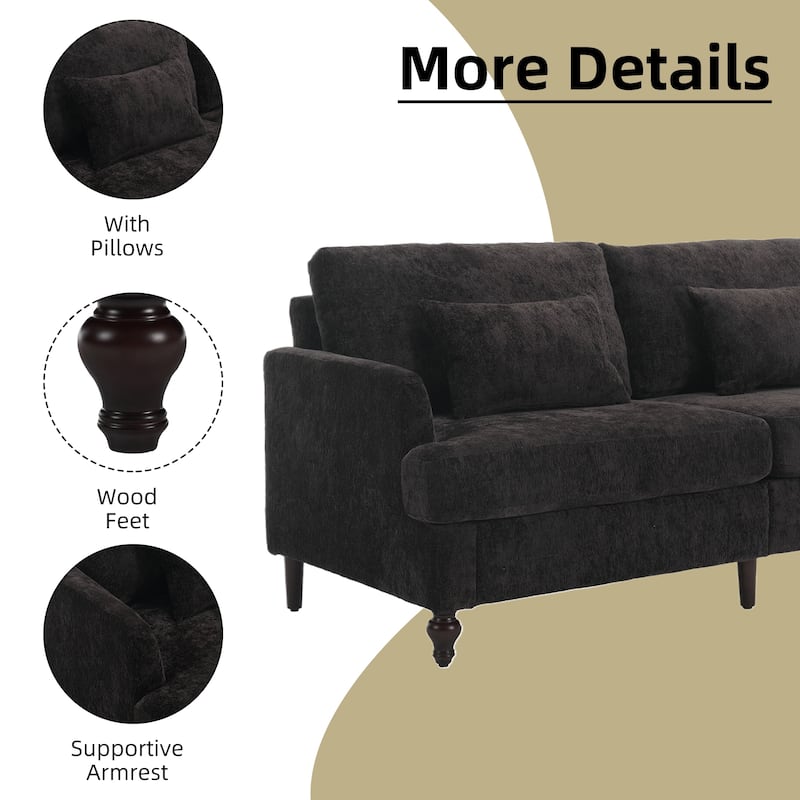 HOMEFUN Chenille Upholstered Mid Century Modern Wood Frame Loveseat for Living Room