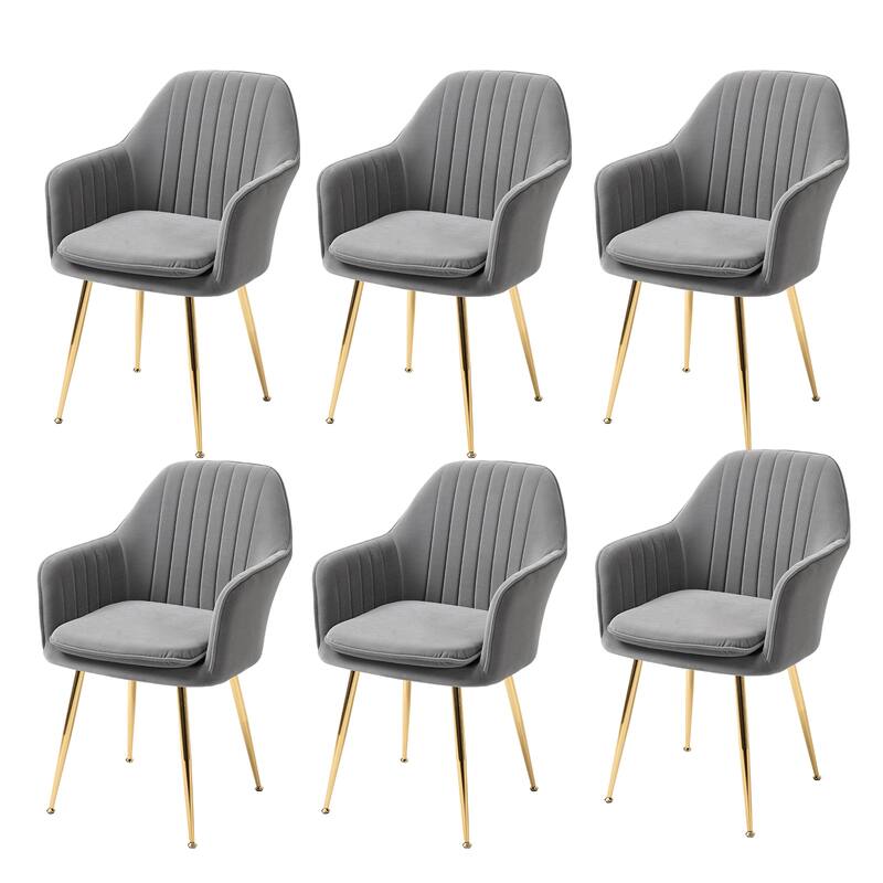 AVAWING Upholstered Dining Chair (Set of 6) Velvet Accent Arm Chair - Grey