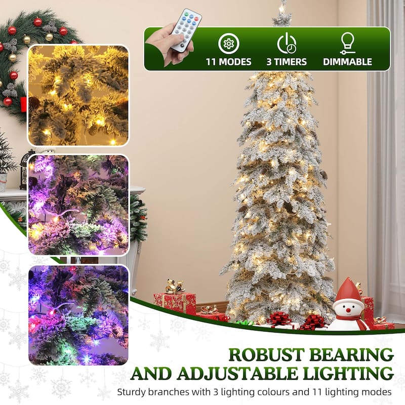 Elegant Pre-Lit Artificial Christmas Tree Collection , Multiple Styles with Remote Control & Snow Flocking
