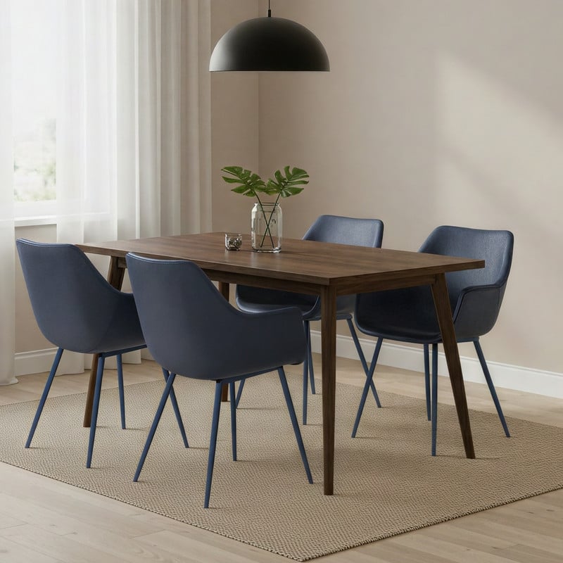 Markley Modern Leather Upholstered Dining Side Chairs with Black Iron Legs Accent Armchair for Home Kitchen Set of 4