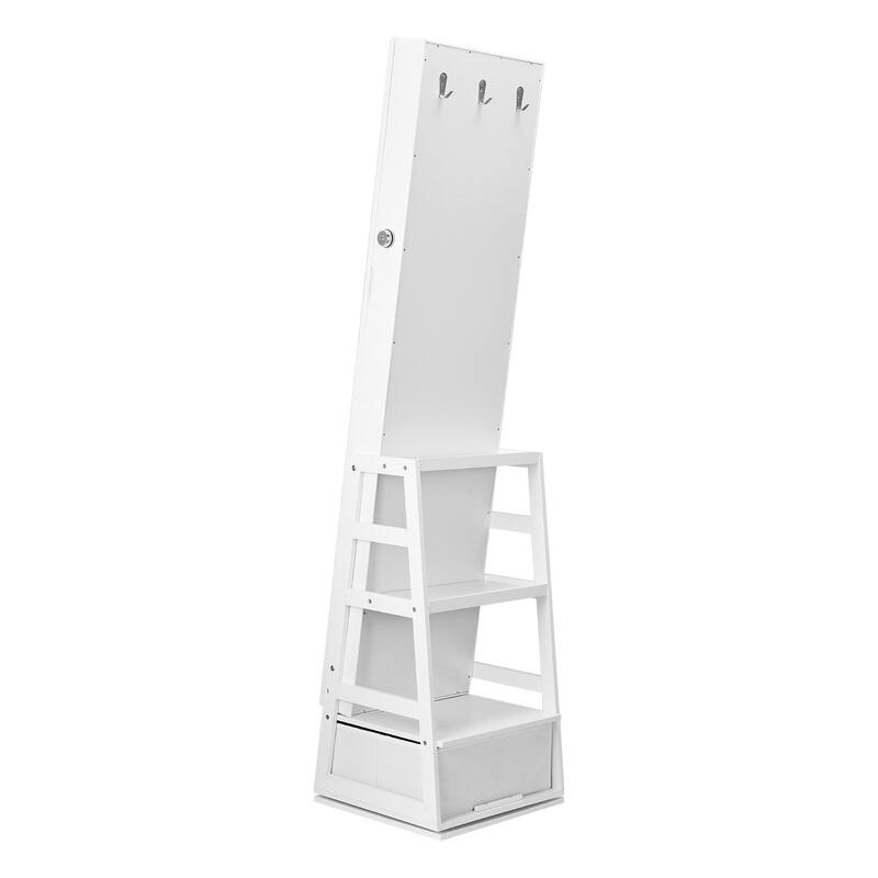 3-in-1 Functionality Freestanding Rotating Jewelry Mirror with Lockable Storage and Ample Ring Slots - 15.35 x 14.4 x 63 in