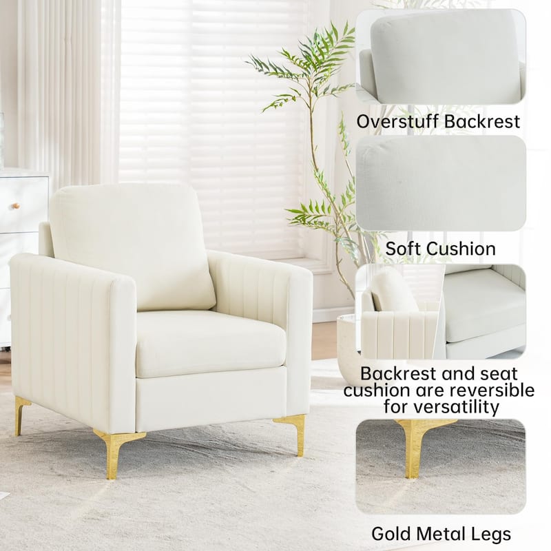 Modern Velvet Accent Chair for Living Room & Bedroom Comfy Reading Armchair with Gold Metal Legs
