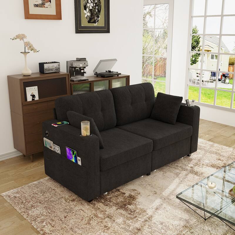 67.76" Chenille 3-Seater Sofa with USB Ports and Storage