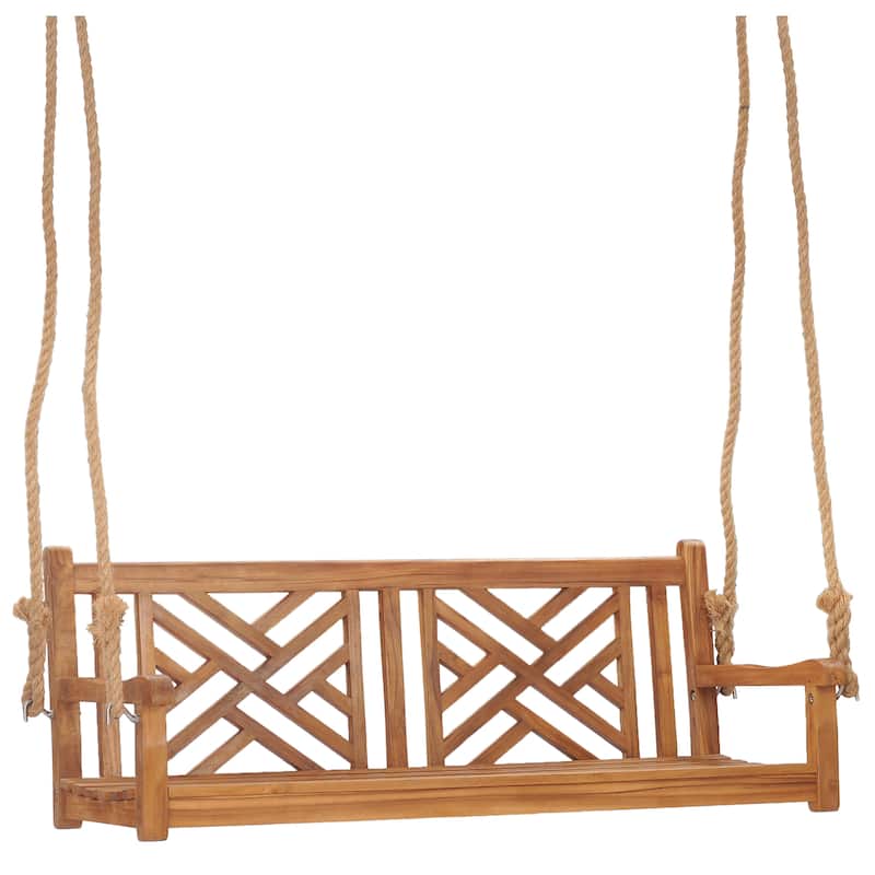 Chic Teak Chippendale Teak Wood Double Porch Swing, 60 inch