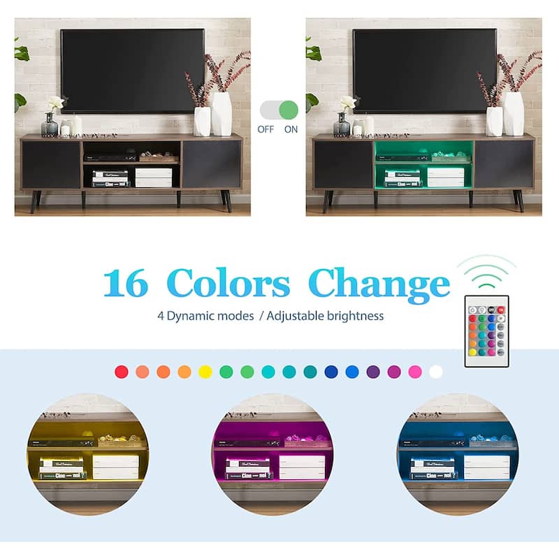 WAMPAT Black/ Brown Mid-century Modern TV Stand