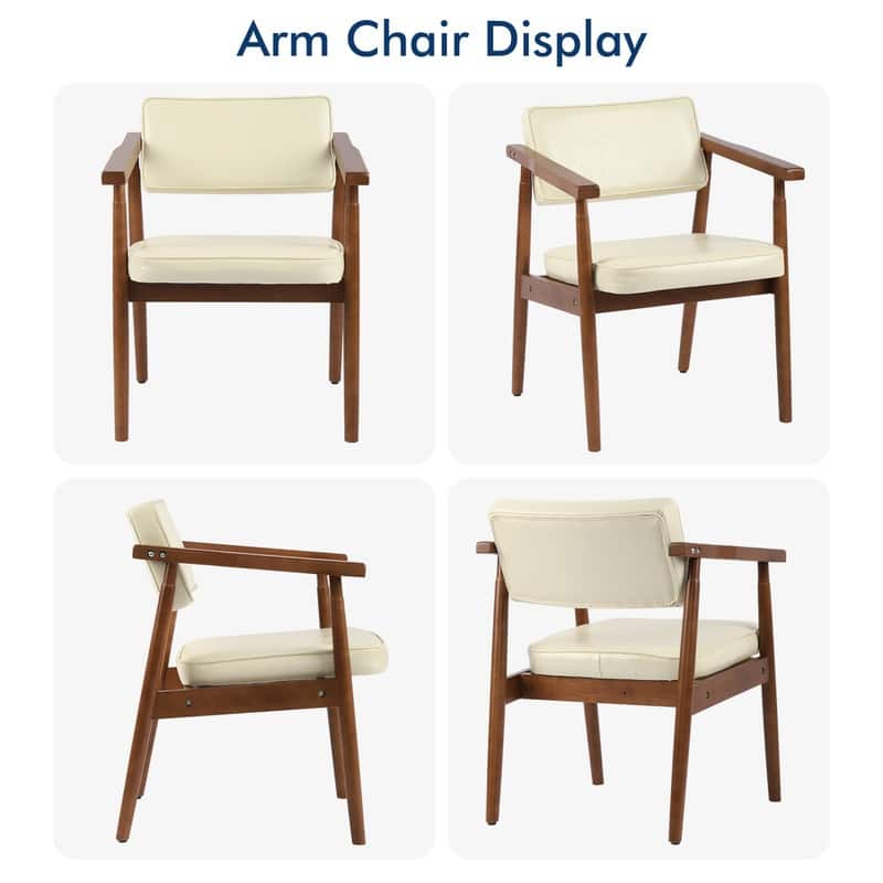 Walnut Faux Leather Upholstered Dining Chair Padded Armchair Solid Wood Open Back